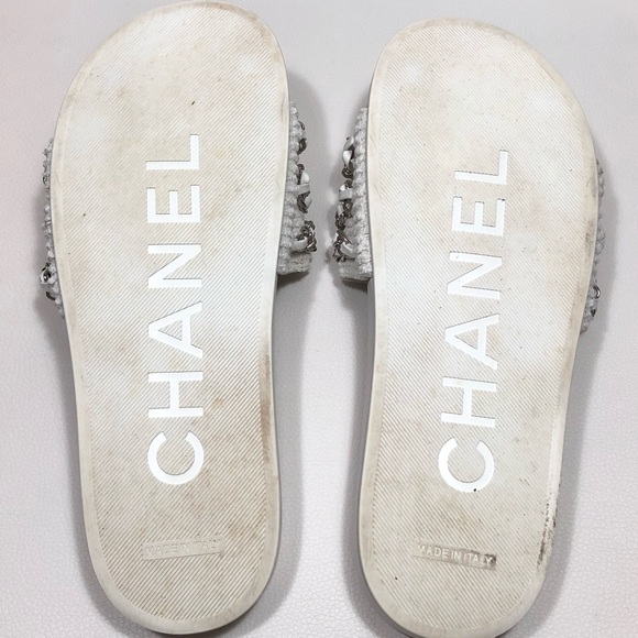 chanel cord and lambskin sandals white